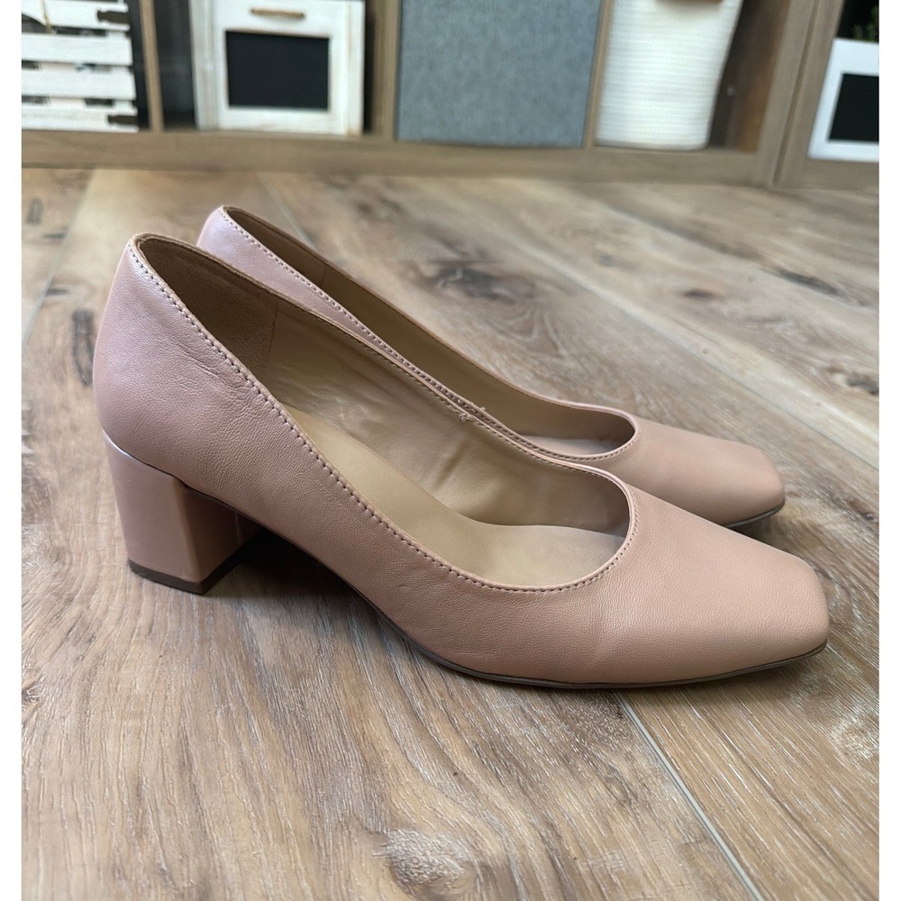 Naturalizer Karina Leather Pumps 9.5W Nude Square Toe Block Heel Office Comfort - Picture 4 of 11
